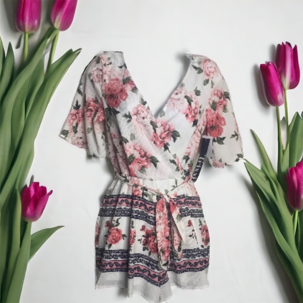TRIXXI Floral White Pink Romper